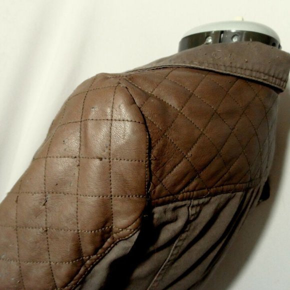 AMERICAN RAG Pleather Denim Jacket S Brown Side Zippered Coat Motorcycle Biker - Picture 5 of 9